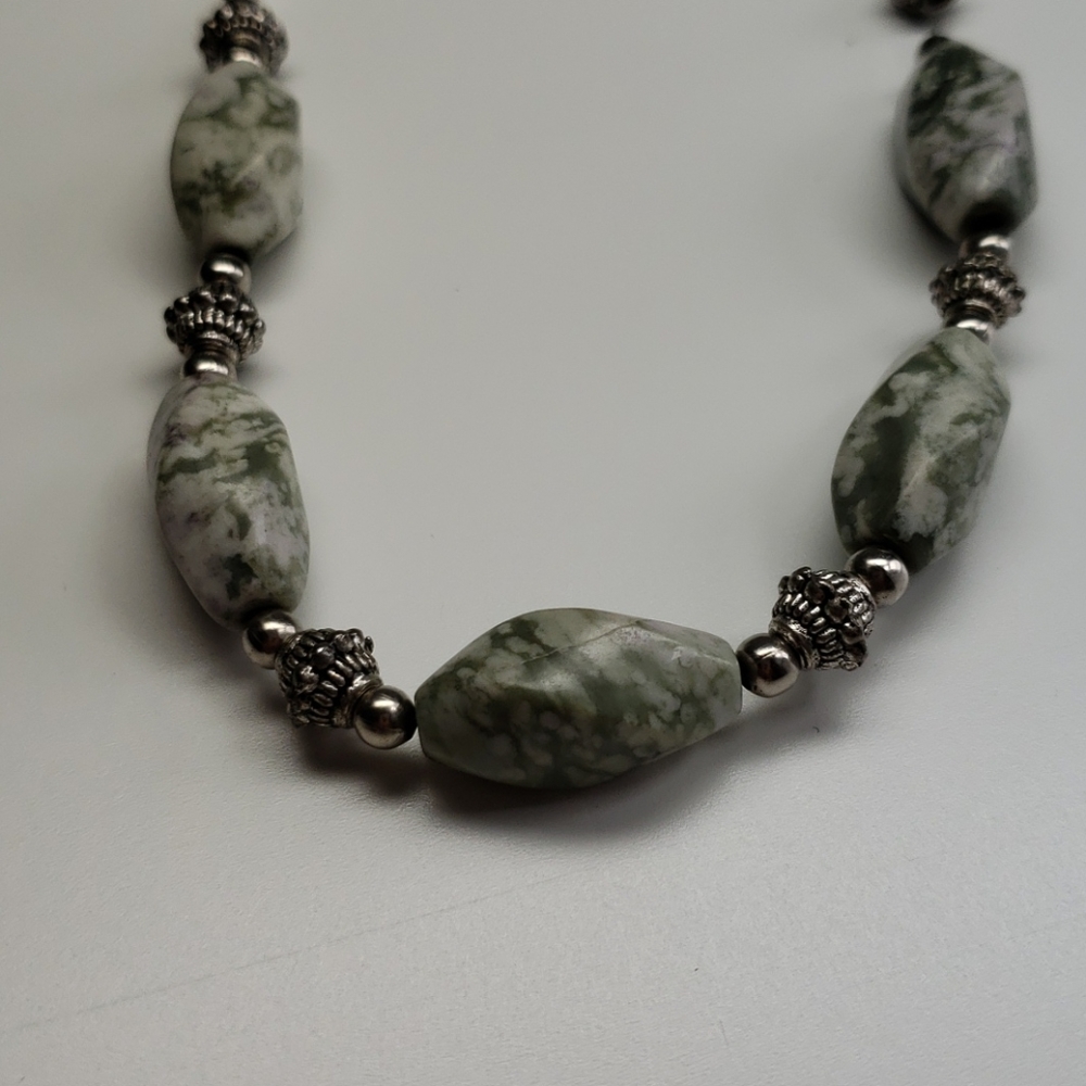 Green and White Stone Necklace
